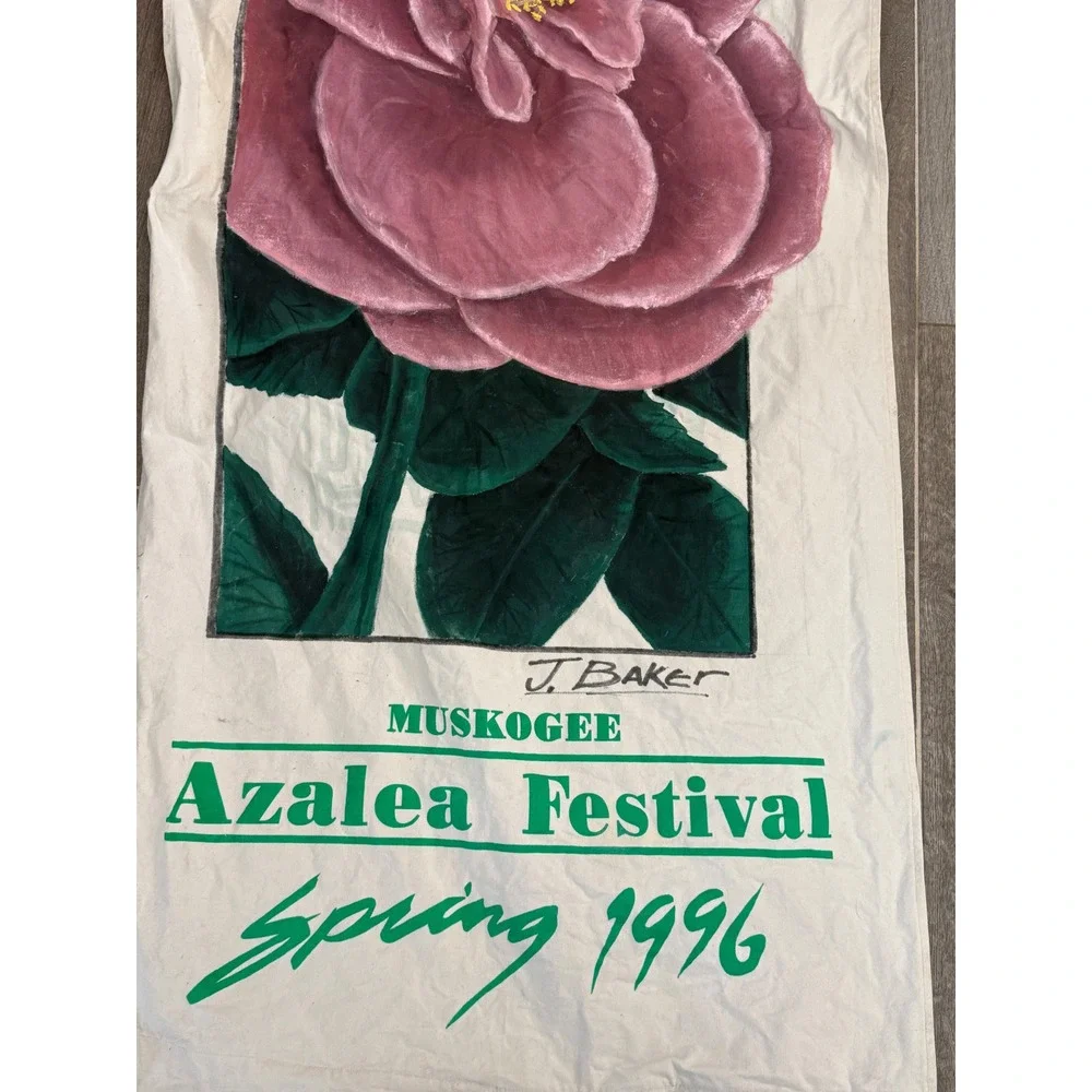 Vintage 1996 Muskogee Azalea Festival Banner J Baker Canvas Pink Flower 30x70
